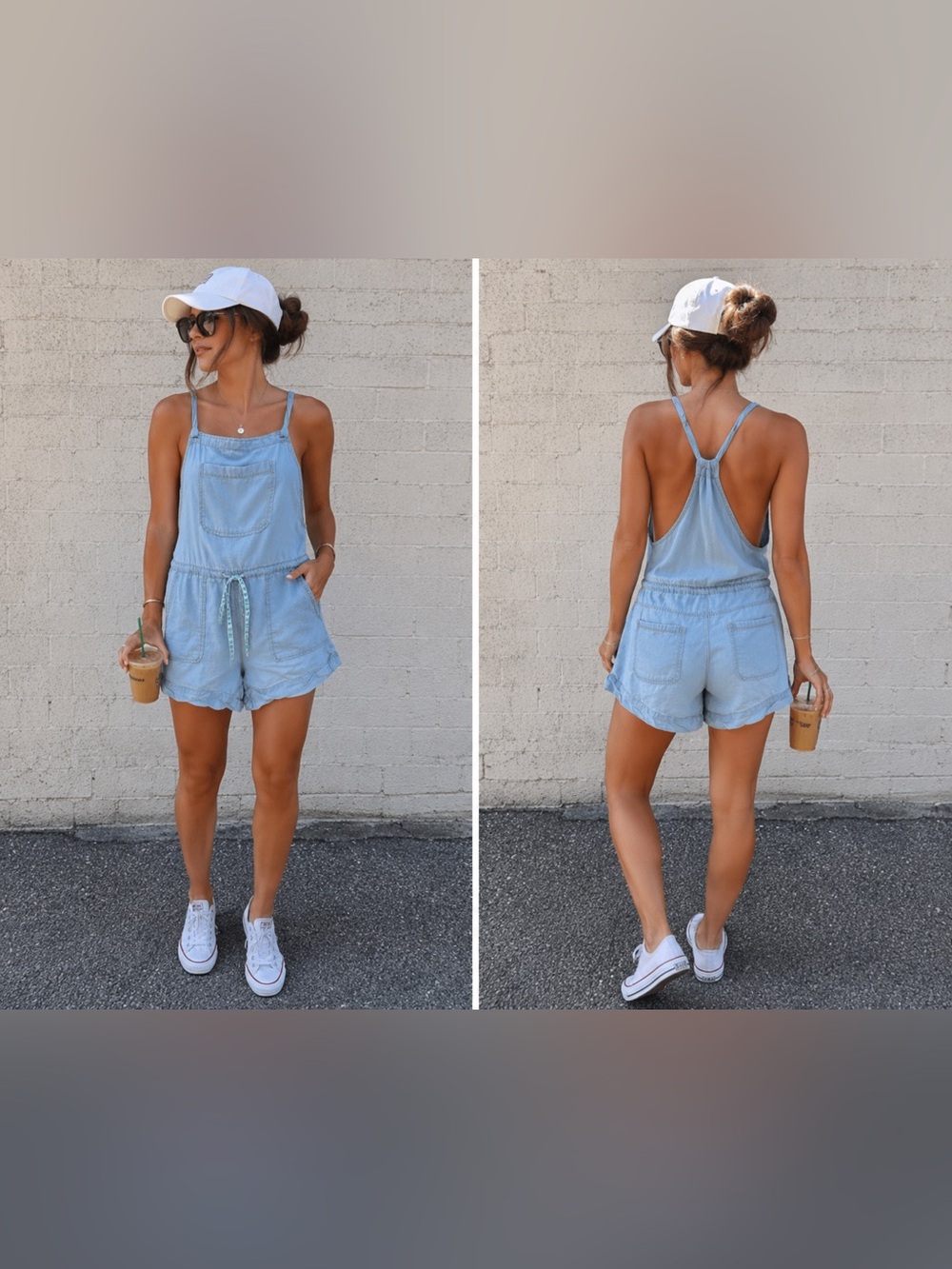 LEI Caroline Light Wash Lyocell Blend Romper Womens Tie Strap Y2K (2015)
